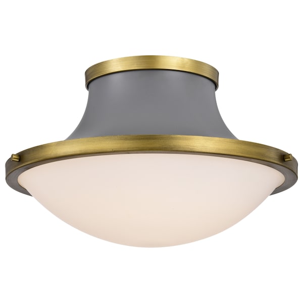 Lafayette 1-Light Flush Mount 18 In. Gray/Natural Brass White Opal Glass